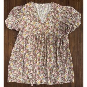 Entro Floral Boho Puff Sleeve Babydoll Mini Dress Size 1X